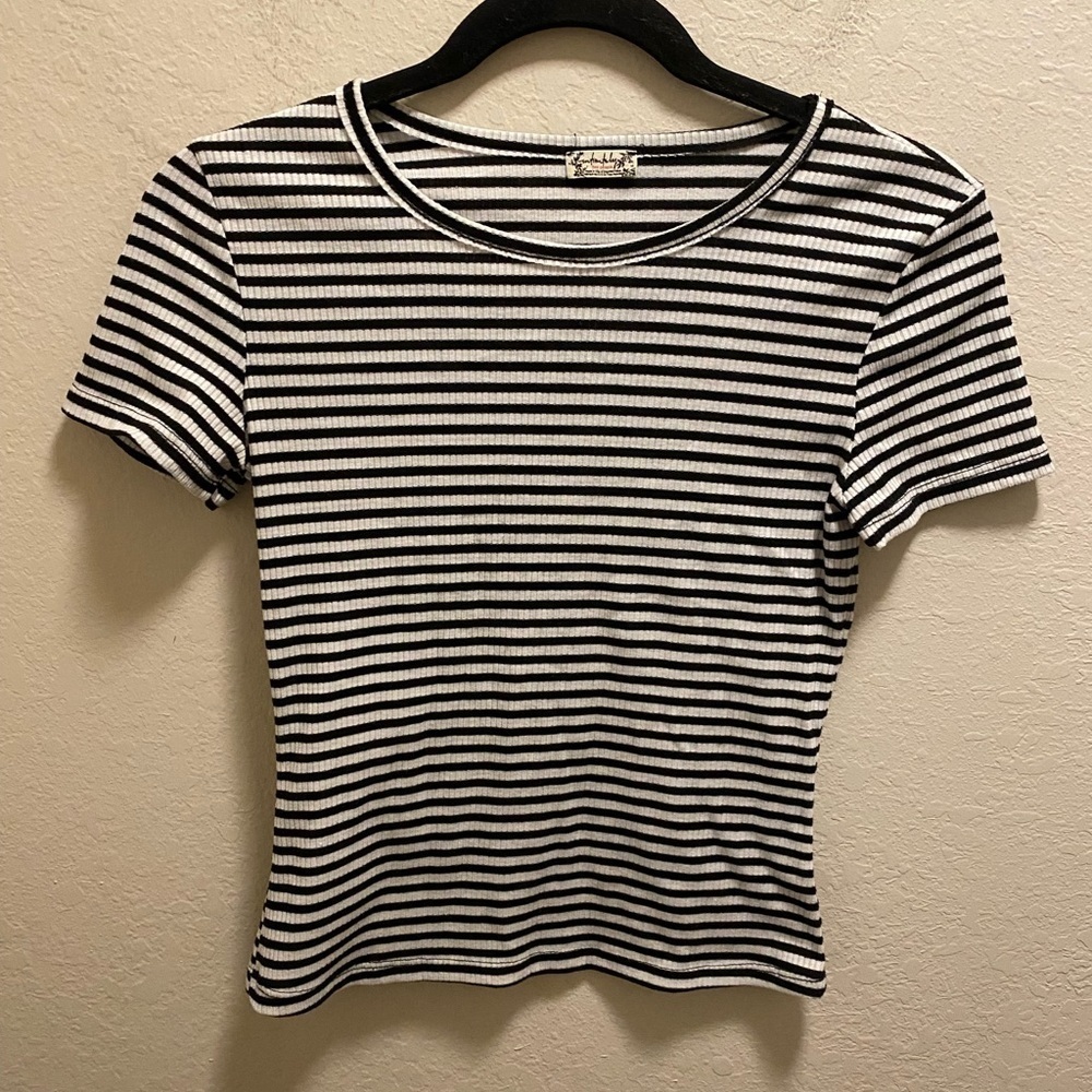 Free People Intimately Black & White Striped T-Shirt Size Small